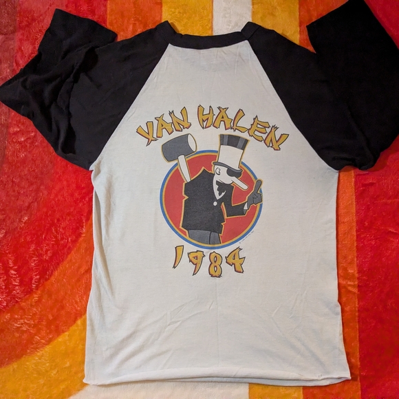 Vintage 1984 Van Halen Concert T-shirt Tour Of The World Raglan Medium - Picture 7 of 8